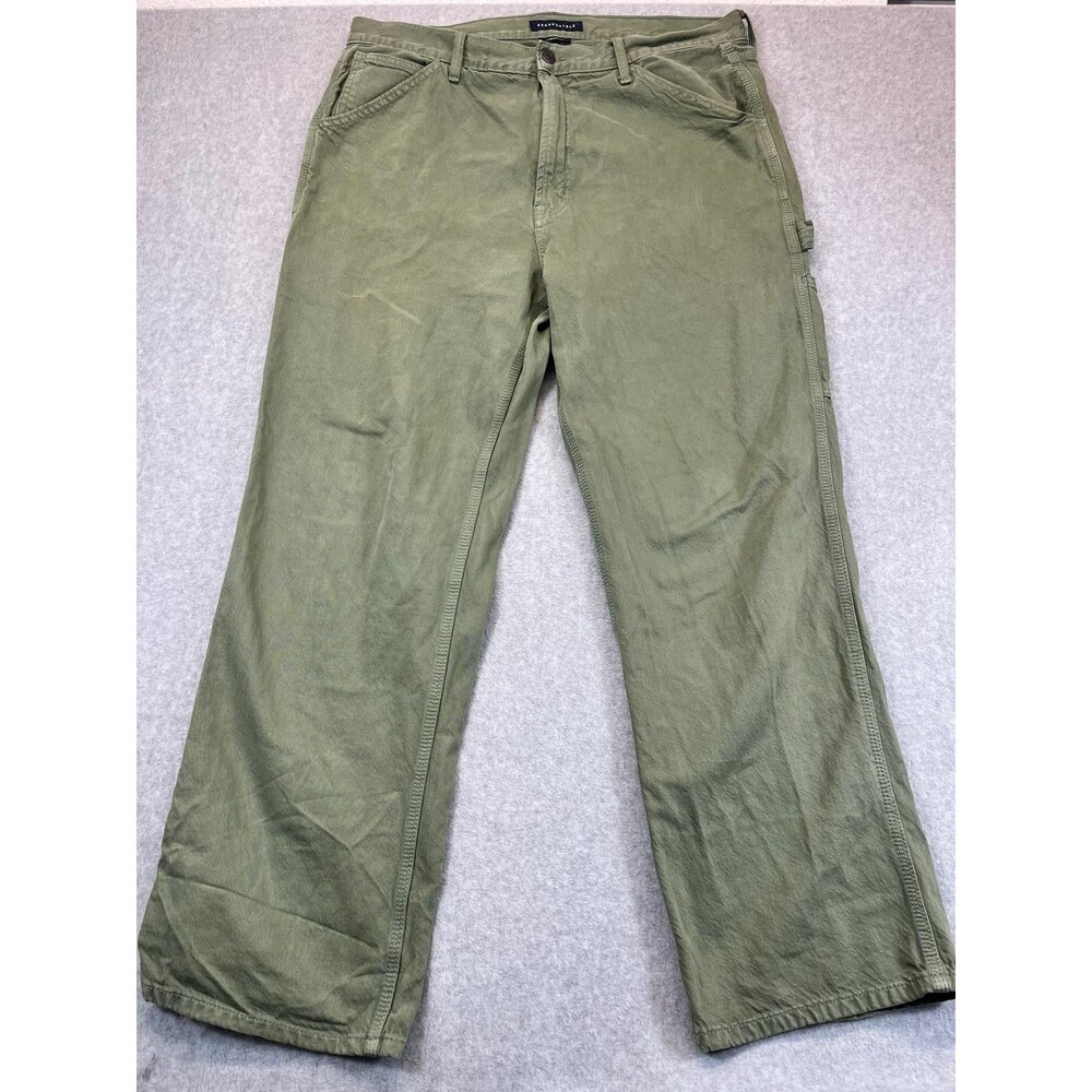 Aeropostale Mens 36x32 Carpenter Pants Green Olive Canvas Utility Workwear Loose